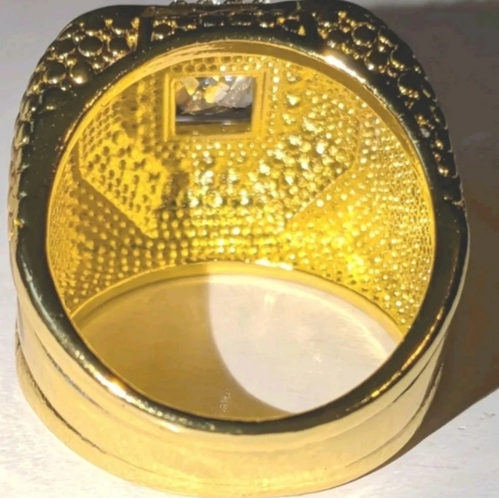 Mens Elegant Simulated Diamond 14k  Gold Plated Ring Sz 8